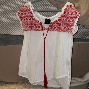 Red and white linen blouse